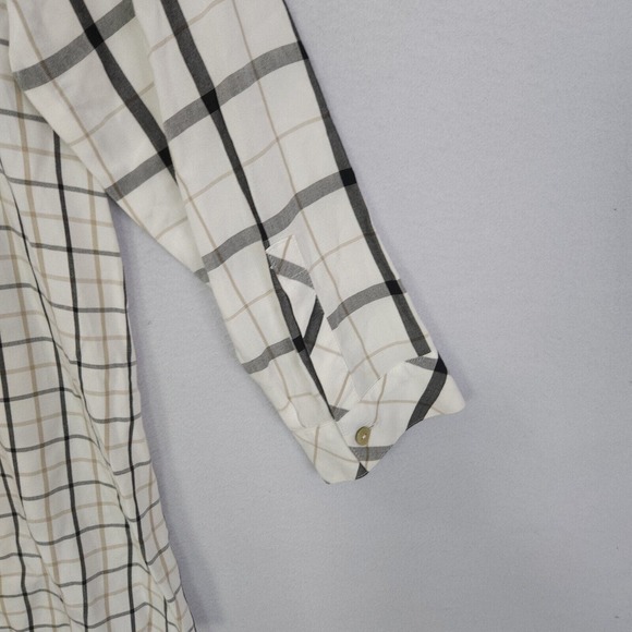 J Jill Top Tunic Women Ivory Large Long Sleeve Button Up Plaid Buttons Collared - Picture 11 of 15